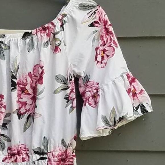 A New Look White Pink Floral Peasant Boho Dress Size Med - Picture 5 of 6
